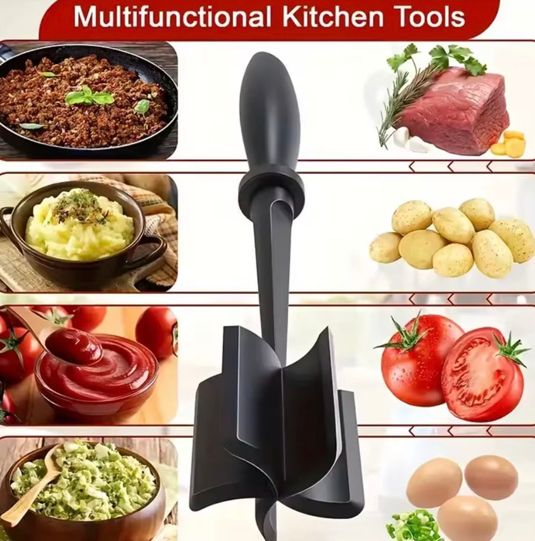 Problems Solved meat chopper and shredder with heat-resistant handle for efficient meat preparation in the kitchen.