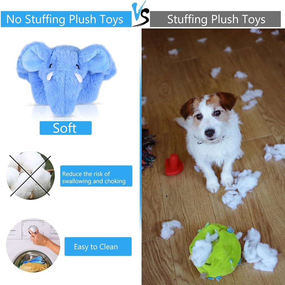 Interactive Dog Toy - No Stuffing Elephant Squeaky Chew Toy for Boredom