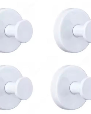 Metal suction cup hook bathroom towel holder by Problems Solved attached to a tile wall for hanging towels or accessories.