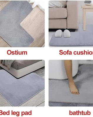 Problems Solved shaped bath mat with soft coral fleece, non-slip corner shower rug for bathroom floor.
