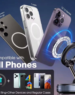 Problems Solved vacuum magnetic car phone holder with upgraded suction cup mount for secure, hands-free device use in vehicles.