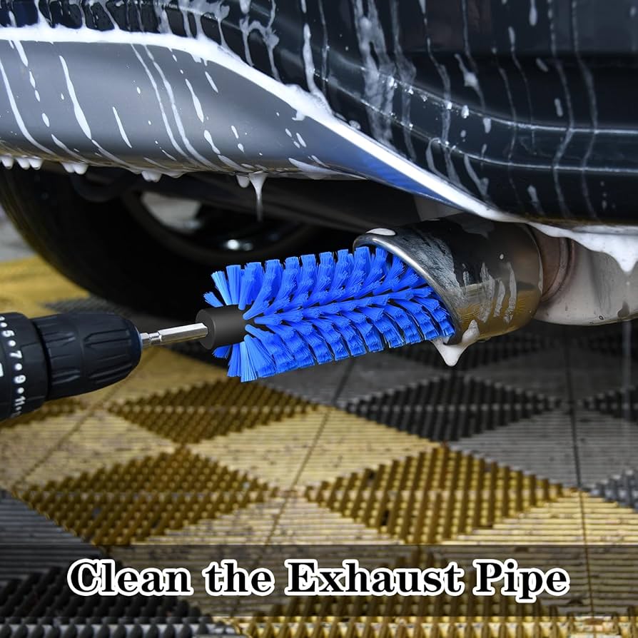 Problems Solved drill brush for car wheels and bottles, dense and durable cleaning brush with stiff bristles for effective car detailing.