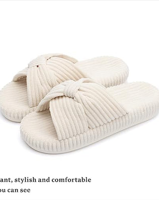 Slippers for Women Memory Foam House Bedroom Cord Bow Crossbands Slide