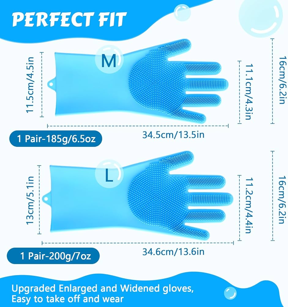 Pet Grooming Silicone Gloves (Blue) Dog Gloves with Silicone Hair Removal Gloves