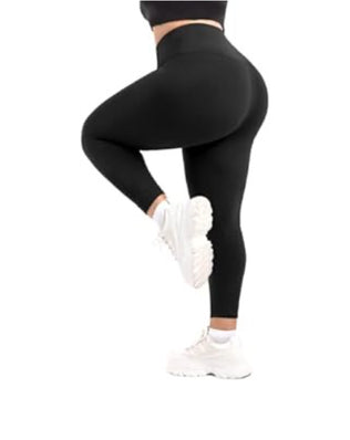 Black women's high waist sports leggings by Problems Solved, large size, suitable for gym and outdoor activities, one pack.
