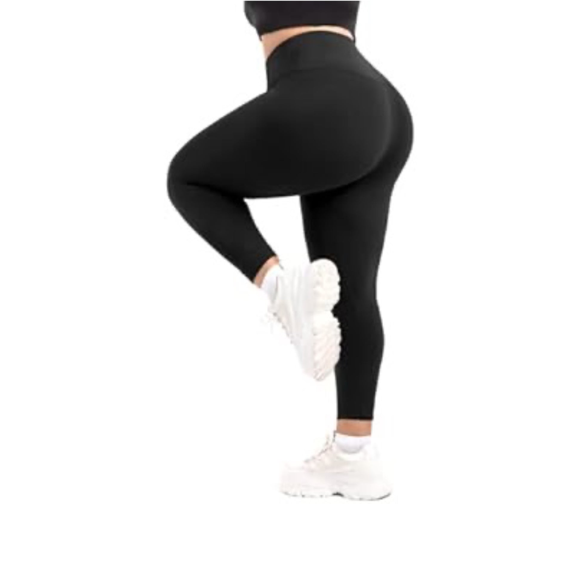 Black women's high waist sports leggings by Problems Solved, large size, suitable for gym and outdoor activities, one pack.