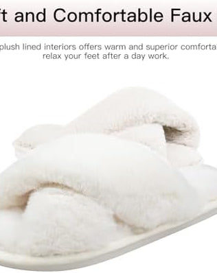 Women's Fluffy Cross Band House Slippers Fuzzy Open Toe Slippers Slip-on Cosy Plush