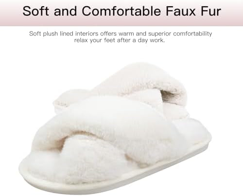 Women's Fluffy Cross Band House Slippers Fuzzy Open Toe Slippers Slip-on Cosy Plush