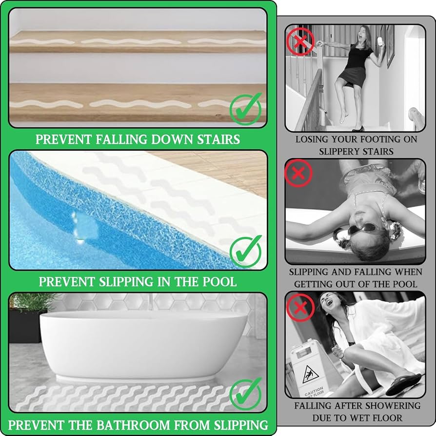 Set of 24 Problems Solved self-adhesive shower stickers with non-slip textured surface for safety in bathroom showers.