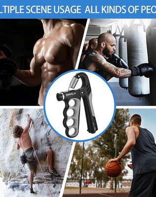 Problems Solved adjustable grip strengthener with 5-100 kg capacity, handheld exercise device for improving grip strength.