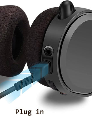 Problems Solved replacement audio cable for SteelSeries gaming headset, showing a close-up of the black cable and connectors.
