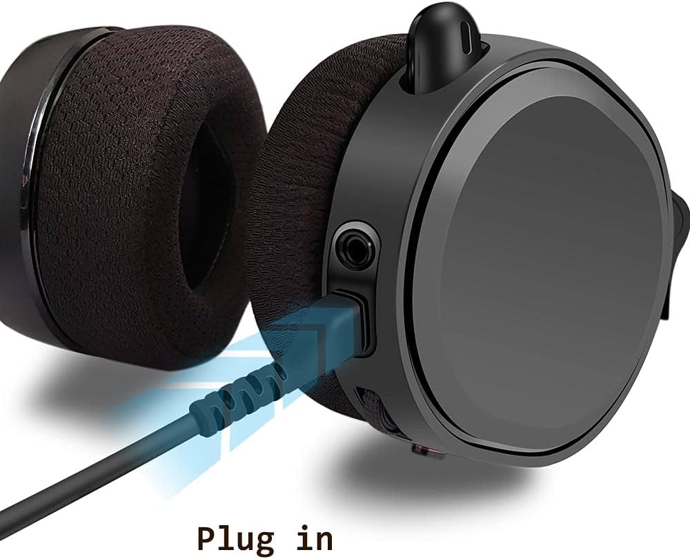 Problems Solved replacement audio cable for SteelSeries gaming headset, showing a close-up of the black cable and connectors.