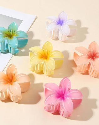 6 pcs Color Flower Hair Clips, 3.14 inches Large Hawaiian Flower Claw Clip for Women