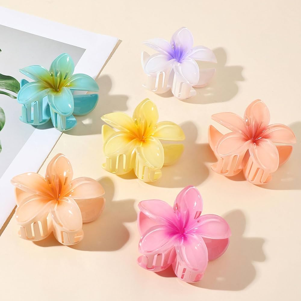 6 pcs Color Flower Hair Clips, 3.14 inches Large Hawaiian Flower Claw Clip for Women