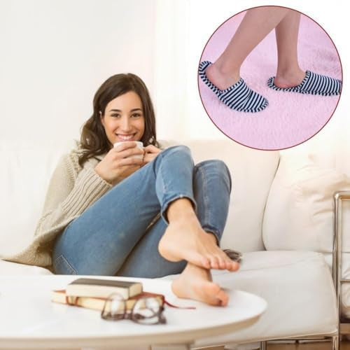Foldable Slippers, Non-Slip Portable Hotel Slippers for Men and Women (Stripes, Large/X-Large)