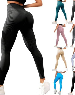 Problems Solved 3D anti-cellulite compression leggings for women, high waist seamless design, shown in black on a model.