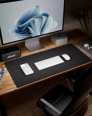 Double-sided PU leather and eco cork desk pad protector from Problems Solved, showing the sleek, textured surface and eco-friendly design.