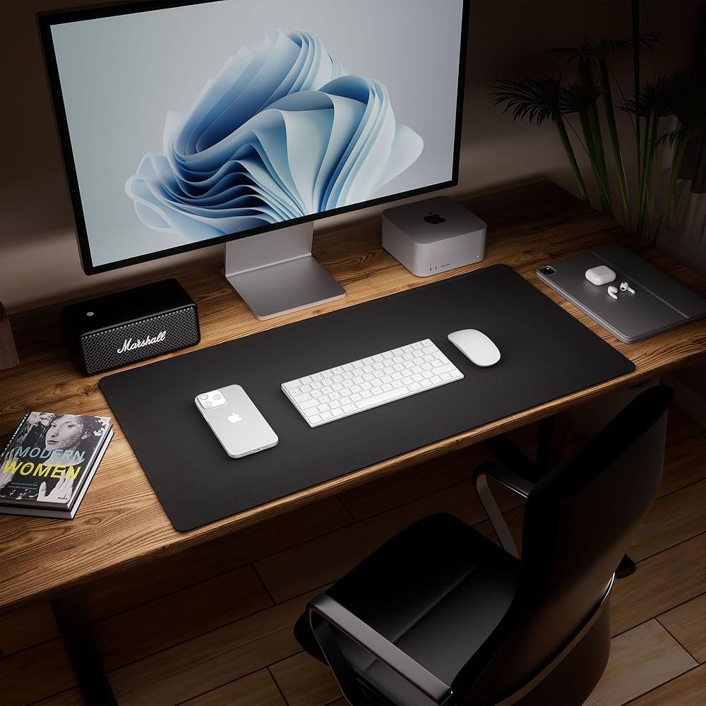 Double-sided PU leather and eco cork desk pad protector from Problems Solved, showing the sleek, textured surface and eco-friendly design.