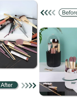 Makeup Brush Holder with Lid, 360 Degree Makeup Brush Organizer Rotating
