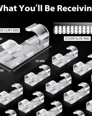 60pcs Cable Clips, Strong Self Adhesive Cable Clips, Adhesive Cable Management