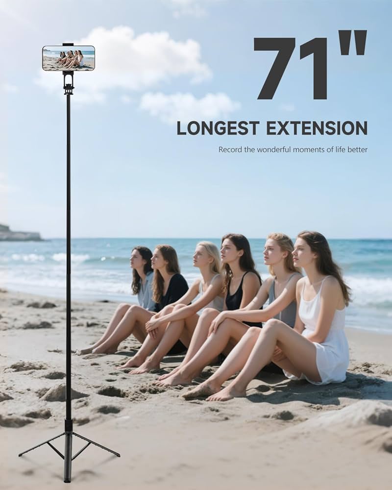 Problems Solved phone tripod and selfie stick, 180cm aluminum extendable tripod for stable photography and selfies.