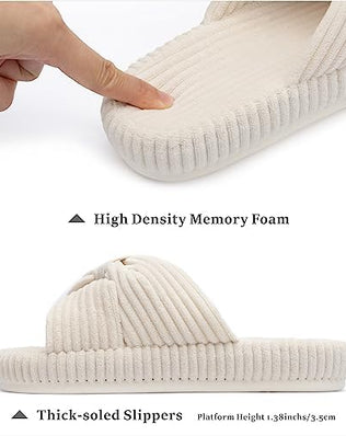 Slippers for Women Memory Foam House Bedroom Cord Bow Crossbands Slide