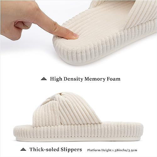 Slippers for Women Memory Foam House Bedroom Cord Bow Crossbands Slide