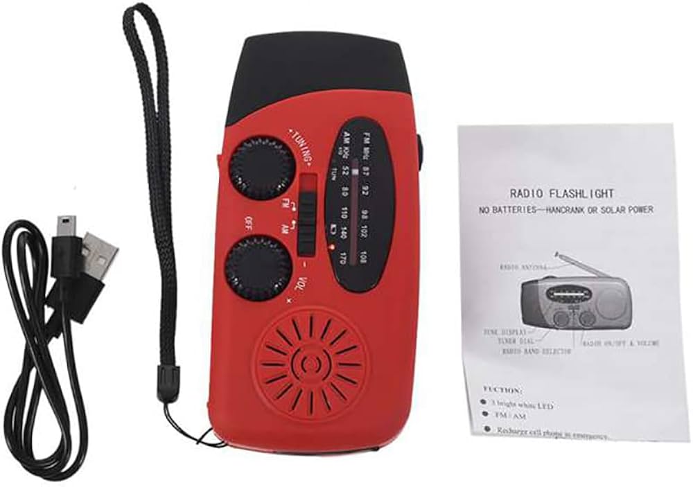Problems Solved emergency radio with 2000mAh power bank, hand crank, solar panel, and flashlight for outdoor safety and preparedness.