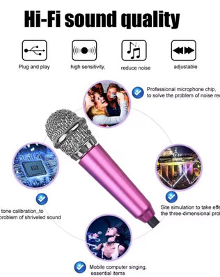 Problems Solved portable handheld mini 3.5mm stereo microphone for studio speech and recording, compact and easy to use.