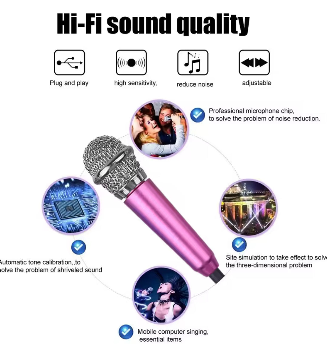 Problems Solved portable handheld mini 3.5mm stereo microphone for studio speech and recording, compact and easy to use.