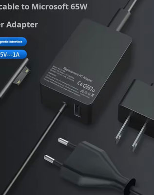 Problems Solved 65W 15V 4A red power adapter for Microsoft Surface Pro 4, showing the charger and cable connection.