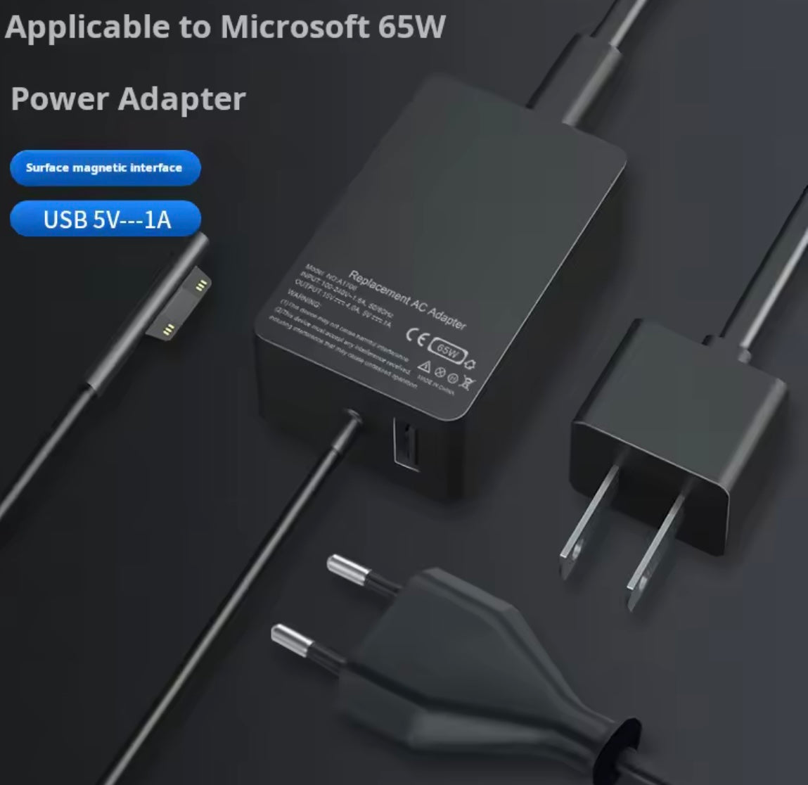 Problems Solved 65W 15V 4A red power adapter for Microsoft Surface Pro 4, showing the charger and cable connection.