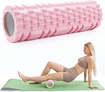 Pink Problems Solved Pilates foam roller and yoga column for fascia release and muscle recovery, sports foam roller for stretching and massage.