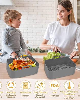 Reusable silicone air fryer liners for 10QT Ninja DZ550/DZ401 air fryer basket, by Problems Solved, designed to prevent messes during cooking.