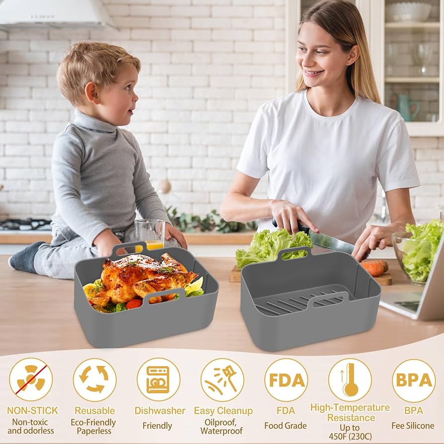 Reusable silicone air fryer liners for 10QT Ninja DZ550/DZ401 air fryer basket, by Problems Solved, designed to prevent messes during cooking.