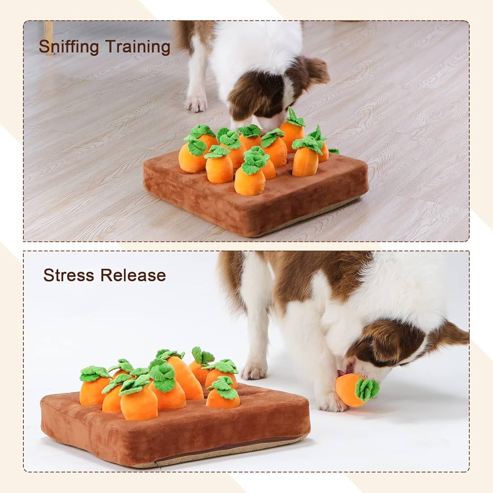 Interactive Dog Toys, Carrot Snuffle Mat for Dogs Plush Puzzle Toys 2 in 1 Non-Slip