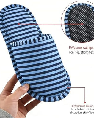 Foldable Slippers, Non-Slip Portable Hotel Slippers for Men and Women (Stripes, Large/X-Large)