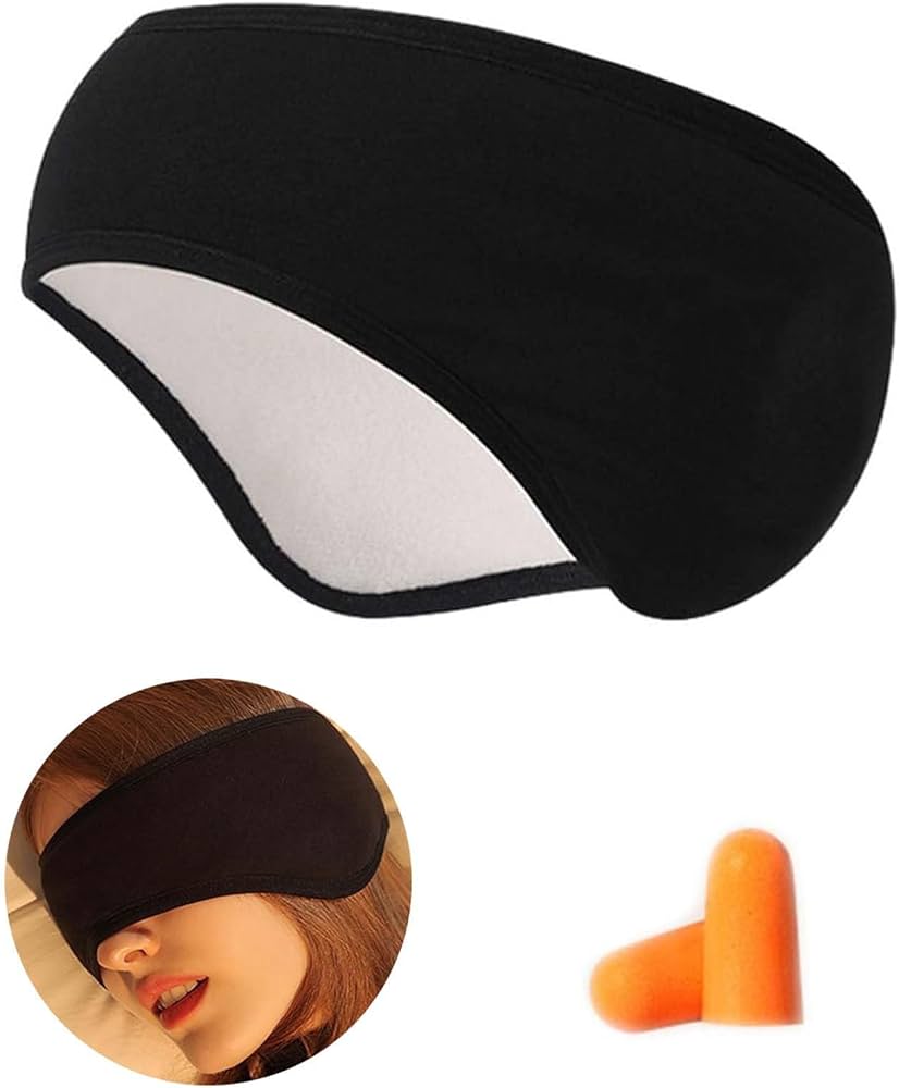 Problems Solved cotton sleep mask with adjustable strap and ear plugs, designed for comfortable, restful sleep.