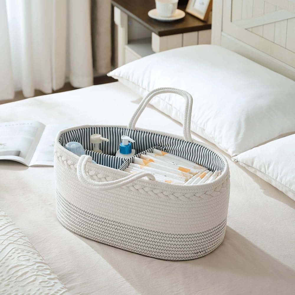 luxury little Nappy Caddy Organiser, Large - Cotton Rope Baby Diaper Organiser