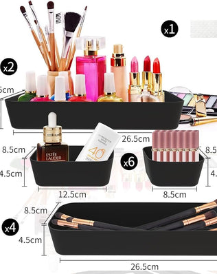 Problems Solved 16-piece drawer organiser box set with compartments for kitchen and bathroom storage.
