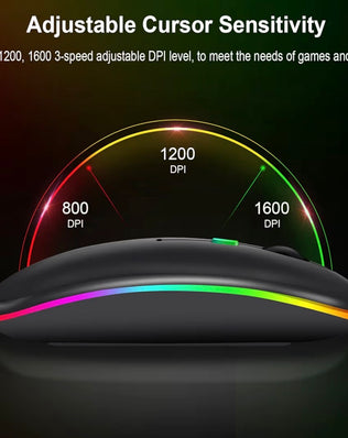 Wireless Bluetooth computer mouse from Problems Solved with ergonomic design, visible buttons, and sleek black finish.