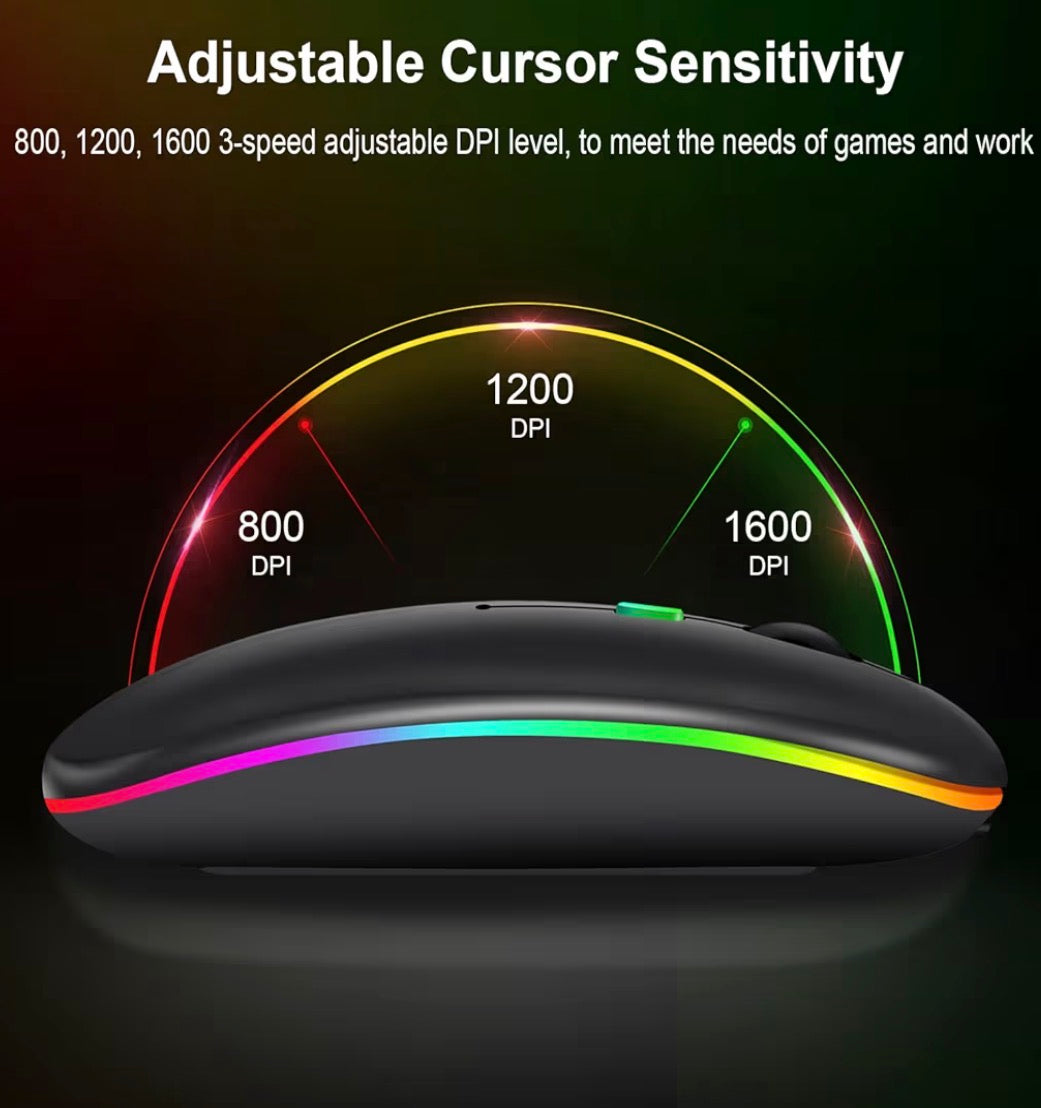 Wireless Bluetooth computer mouse from Problems Solved with ergonomic design, visible buttons, and sleek black finish.