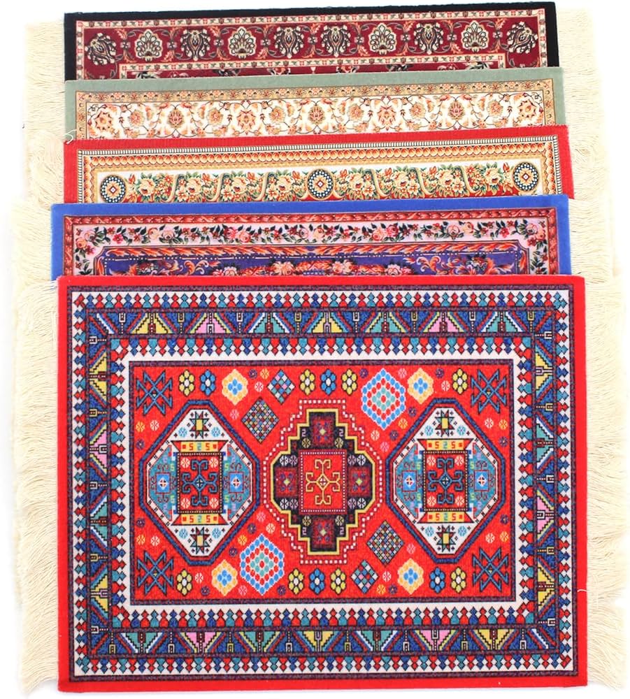 Creative mini rug mouse mat with oriental carpet pattern made of textile fabric by Problems Solved.