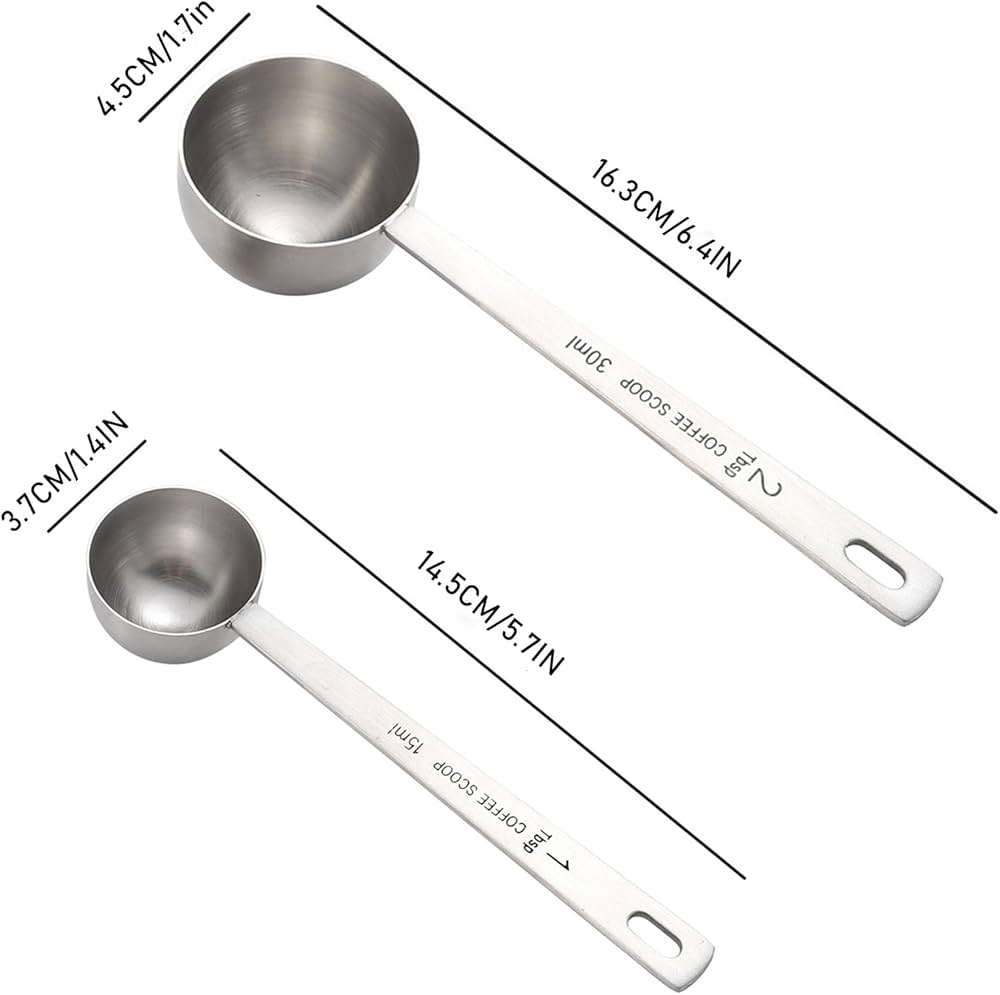2 Pieces 15ml and 30ml Coffee Measuring Sets with Long Handle, Stainless Steel