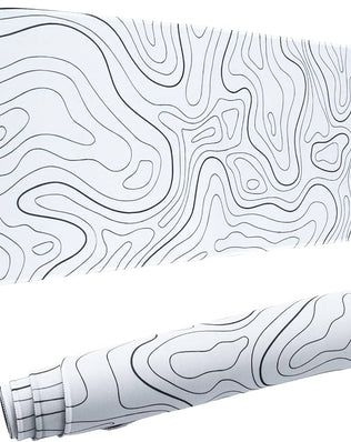 Large Problems Solved topographic contour gaming mouse pad, extended XL mousemat with detailed terrain design on smooth surface.