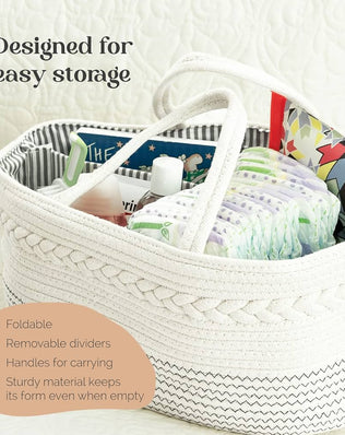 luxury little Nappy Caddy Organiser, Large - Cotton Rope Baby Diaper Organiser