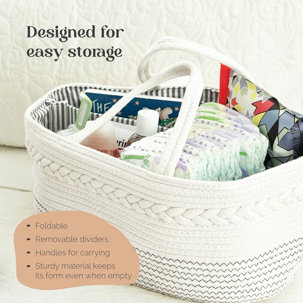 luxury little Nappy Caddy Organiser, Large - Cotton Rope Baby Diaper Organiser