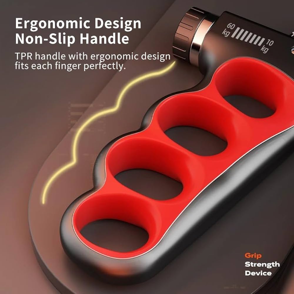 Problems Solved adjustable hand grip strength trainer with 5-100kg resistance, featuring ergonomic handles for effective grip exercise.