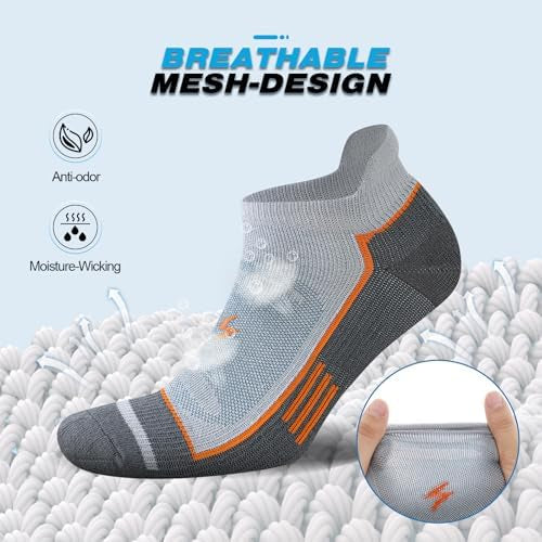 Problems Solved men's running socks with thick cushioning, ankle trainer design, anti-blister cotton sports socks, close-up view