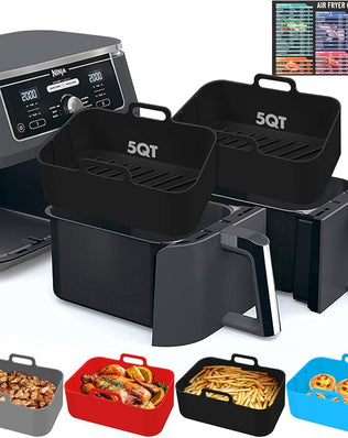 Reusable silicone air fryer liners for Ninja DZ550/DZ401, 10QT basket, non-stick, heat-resistant, and easy to clean.